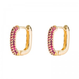 Ins Rainbow Series Eurooppalainen ja amerikkalainen tyylinaispuoliset korvakorut geometrinen kupari kullattu mikro-inlaid värikäs zirkoni hip-hop korvakorut