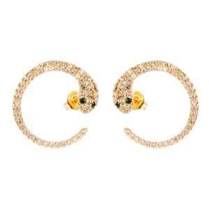 INS European ja Amerikkalainen rajat ylittävä uusi tuote Korvakorut liioiteltu persoonallisuus Snake-muotoiset korvakorut Mikro-inlaid Zirkoni Hip-hop C-muotoinen Snake korvakorut