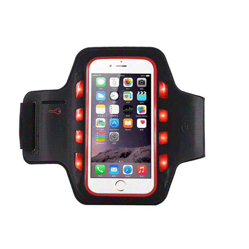 Uutiset Promosionation Design Logo Silk-Print LED Sport Arm Band Light Suojaava matkapuhelimen käsivarsinauha iPhone 6- 4,7 tuumaa