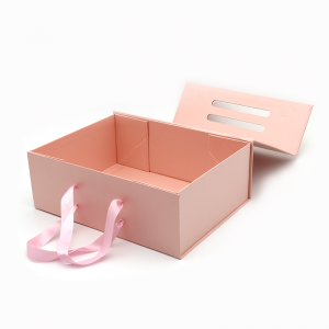Mukautettu logo Painettu taittopaperi litteä pakkaus kosmeettiset lahjapakkaukset vaaleanpunaiset magneettiset laatikot kahvalla