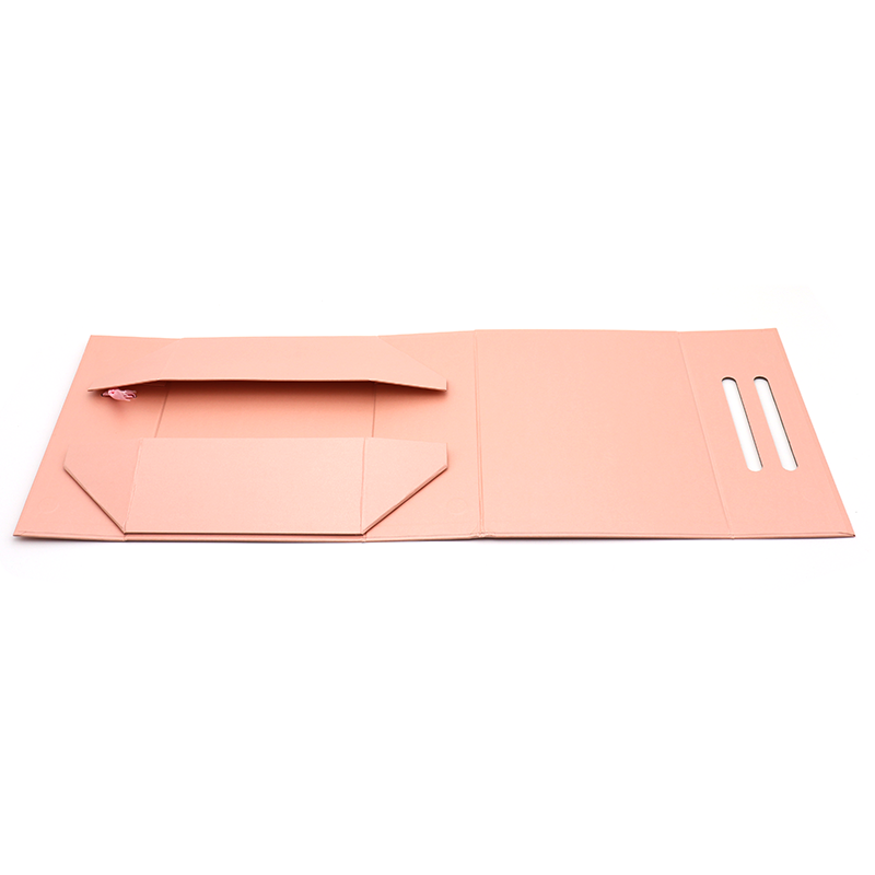 Mukautettu logo Painettu taittopaperi litteä pakkaus kosmeettiset lahjapakkaukset vaaleanpunaiset magneettiset laatikot kahvalla