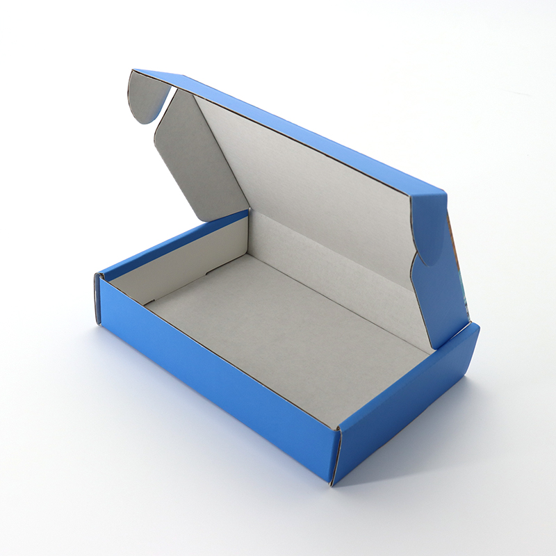 Tuck Subscription Shoe Packaging Print värillinen aallotettu paperi merenkulkuinen sininen mukautettu logo postimerkki