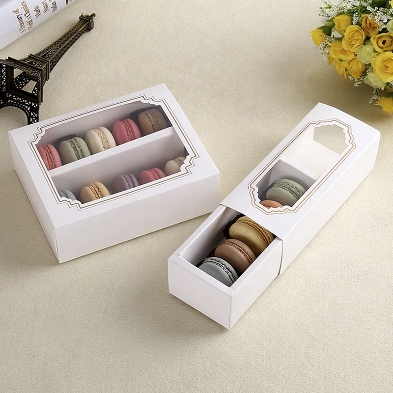 Kierrä laatikkotyyppinen säilytyslaatikko Ruoka laatikko Valkoinen Macaron Paper Box