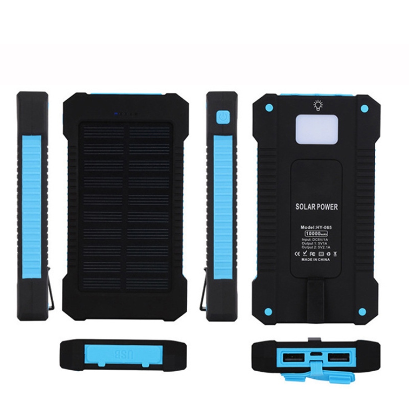 Solar Power Bank Dual USB Power Bank 20000MAH vedenpitävä akkulaturi Ulkoinen kannettava aurinkopaneeli, jossa LED-valo