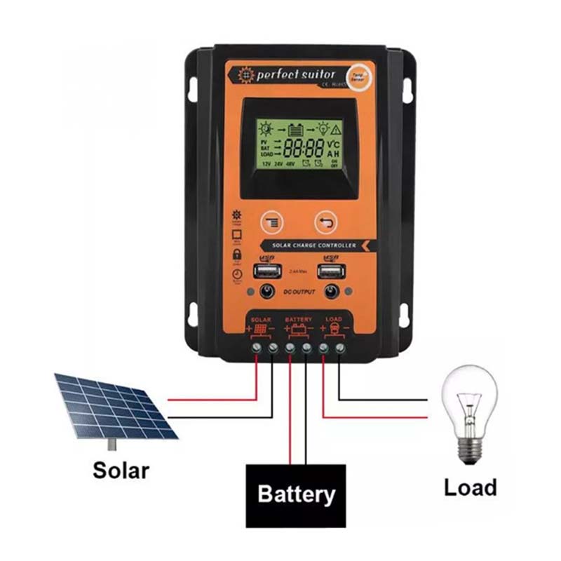 PWM 30A 12V 24VDC Solar Lake Akun säätimen ohjain aurinkopaneeli, jossa on kaksi USB-lähtö LCD-näyttö