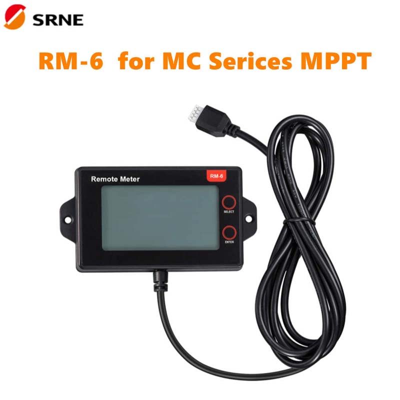 SRNE RM-6 Remote Meter LCD-näyttö MC24-sarjassa MPPT 20A 30A 40A 50A Solar-säädin