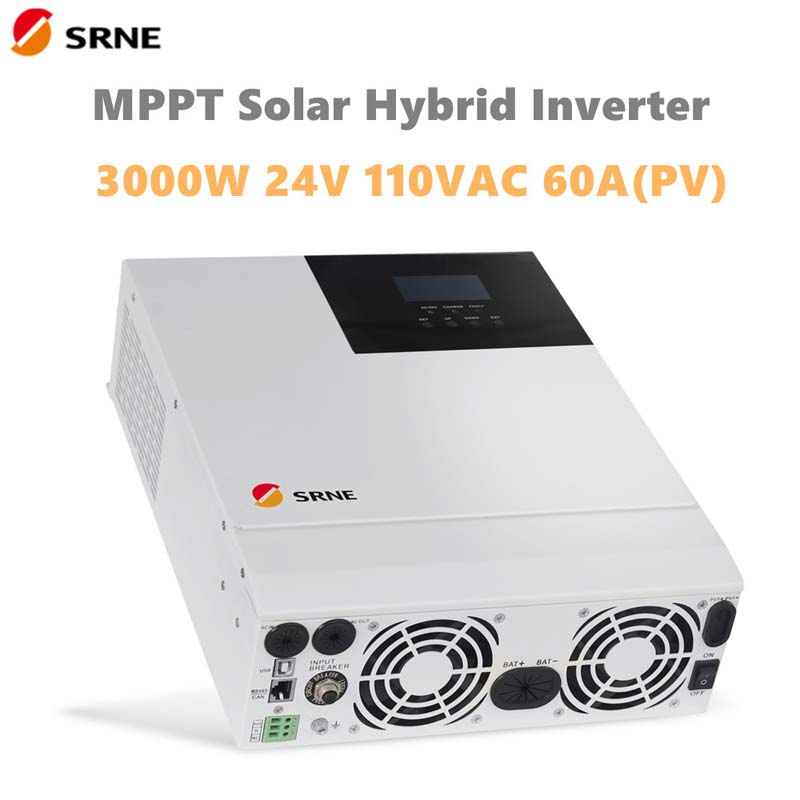 SRNE 3000W ALL-in-One MPPT Hybrid Solar Inverter 24V 110VAC Pure Sine Wave Max 100V 60A 50Hz 60Hz off-grid-latausmaisemaa