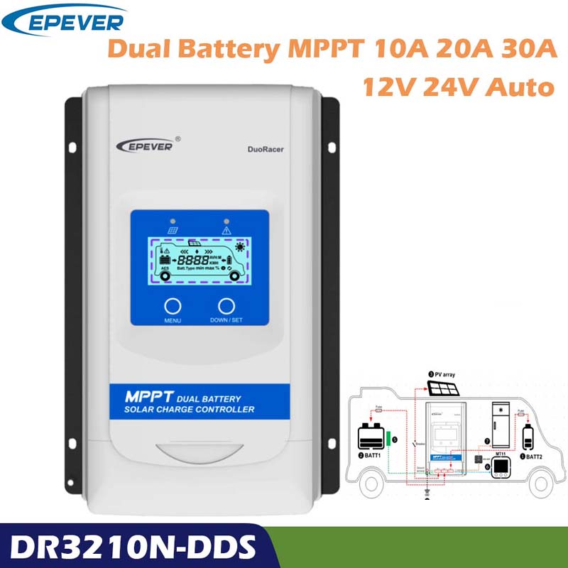 EPEK DUORACER MPPT 10A 20A 30A Solar Laturi ja Discharger Controller 12V 24V Auto Dual Akun säädin RV Camper Boat