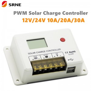 Uusi SRNE PWM 10A 20A 30A Solar-latausohjain 12V 24V Auto LCD-näyttö Dual USB 5V/2A-portti lyijyhappo-litiumparistolle
