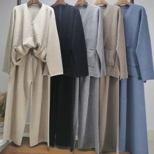 Muodikas rento yksinkertainen villa villapaita Kaksi kappaletta pienineuletakki sarja 69059#