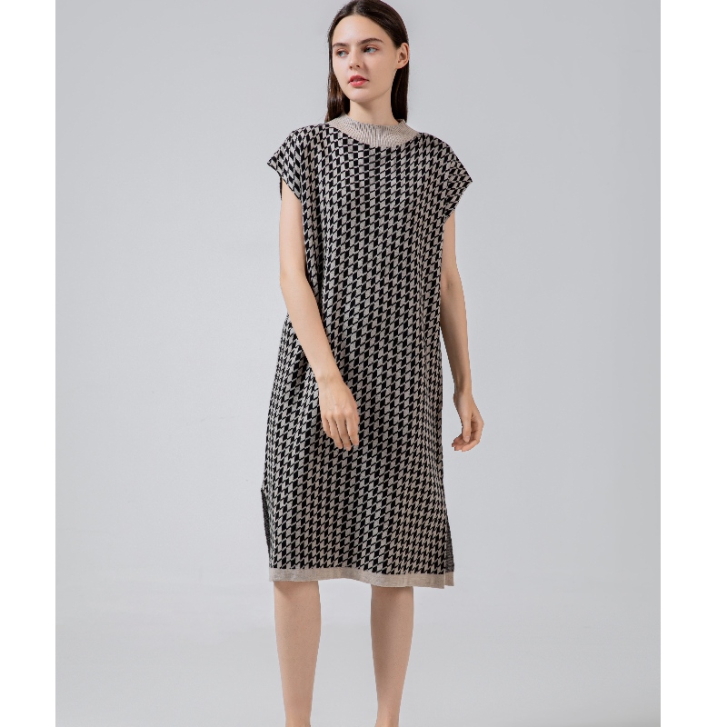 Muodikas rento yksinkertainen villa villapaita Thousand Bird Case Half High Collar Vest mekko 69065