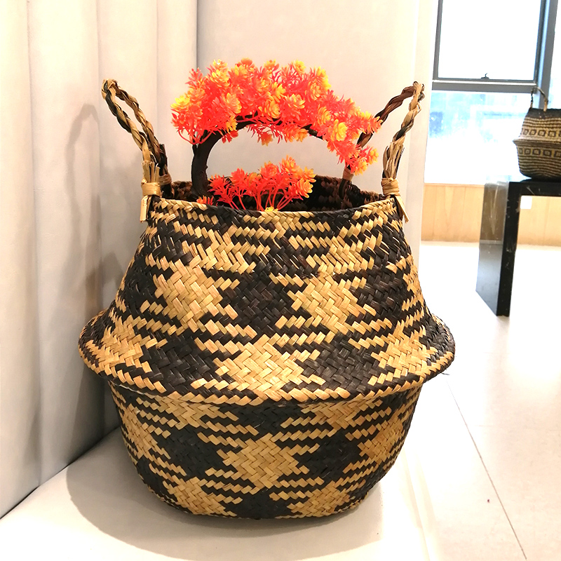 Käsintehty Seaweed Storage Basket Paijari rottinki ruoho puutarha FlowerPot Collar Pattern FlowerPot kori