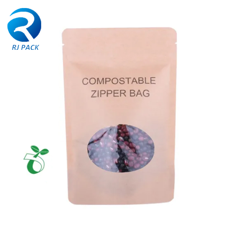 100% kompostoitava lämpö suljettava korkea este ruoka pakkaukset Stand Up Pouch Kraft Bag
