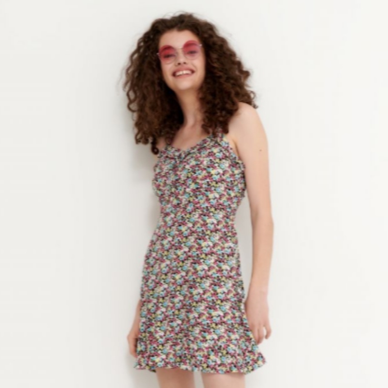 Kukka Print Viscose Dress Mini Pituus