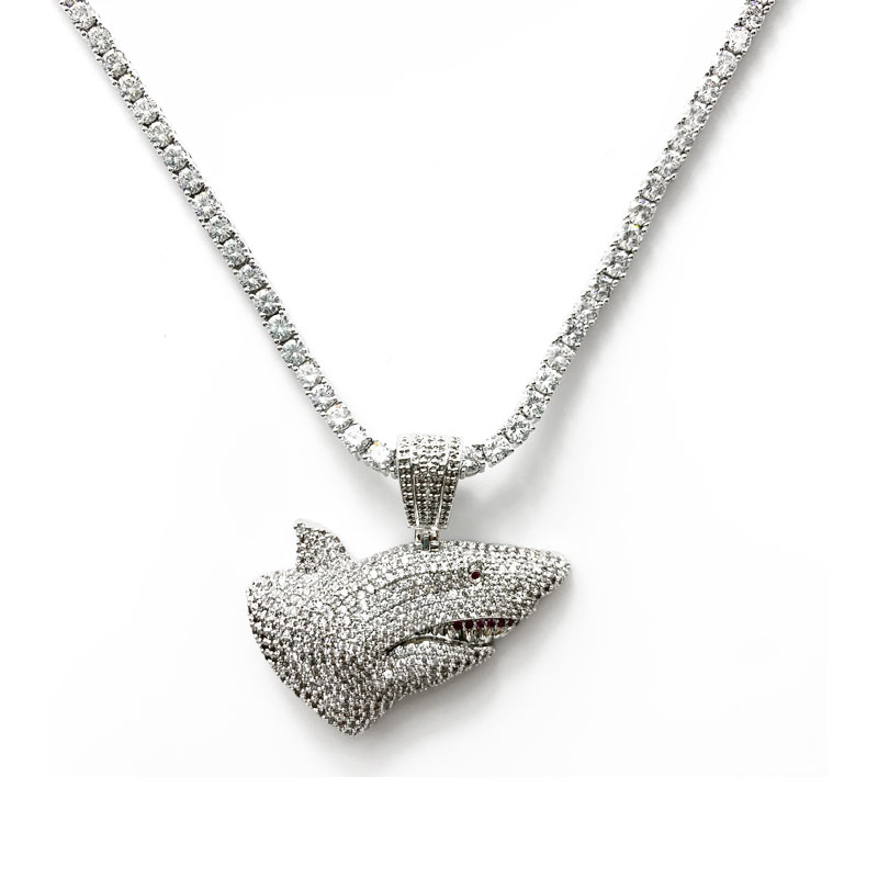 Kuuma myynti muoti Luxury korut Diamond Shark Hip Hop kaulakoru