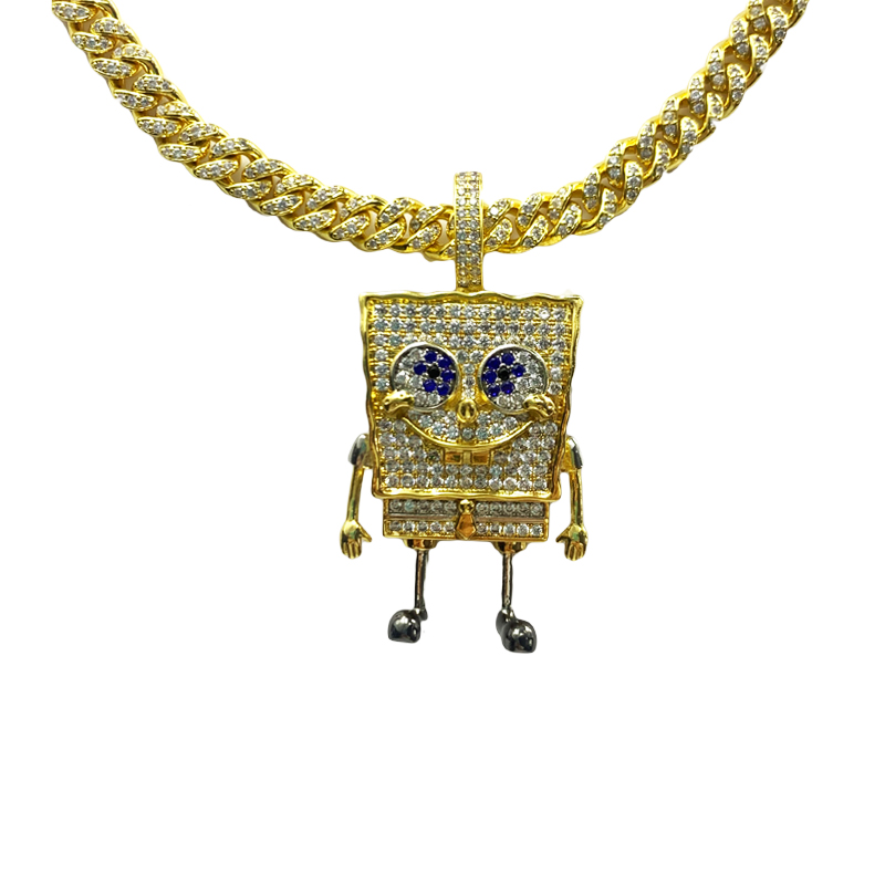 Muoti sarjakuva Spongebob SquarePants Inlaid Zircon riipus Hip Hop Street Trend kaulakoru