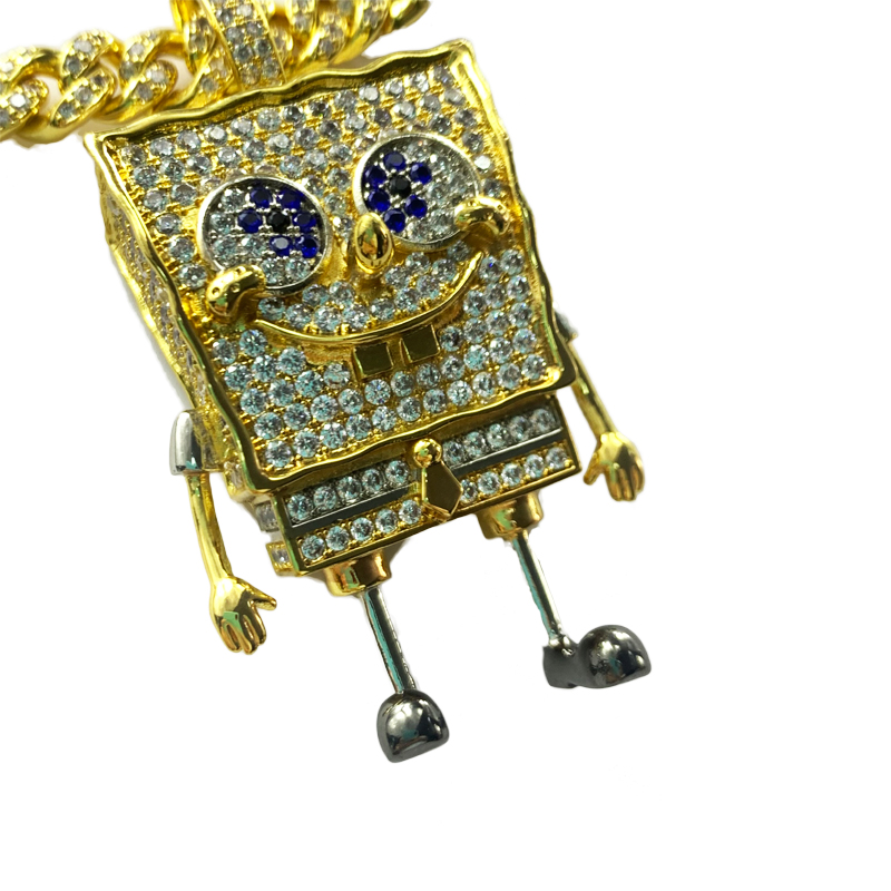 Muoti sarjakuva Spongebob SquarePants Inlaid Zircon riipus Hip Hop Street Trend kaulakoru