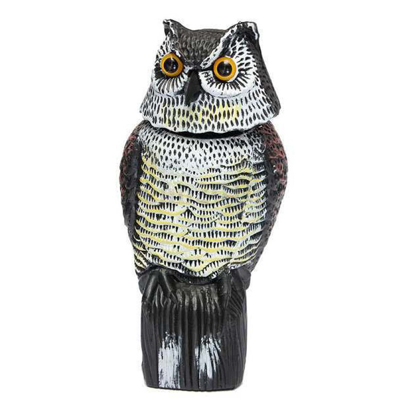 Realistinen lintu Shower Plastic Owl Scarecrow pyörivä pää ja ääni puutarhan piha lintu hylkivä ulkona tuholaistorjunta
