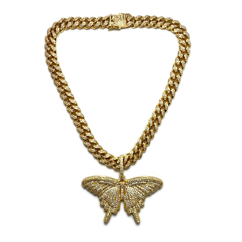 Muoti Bling Pink Butterfly kaulakoru iso koko kiiltävä perhonen riipus kuuban ketju