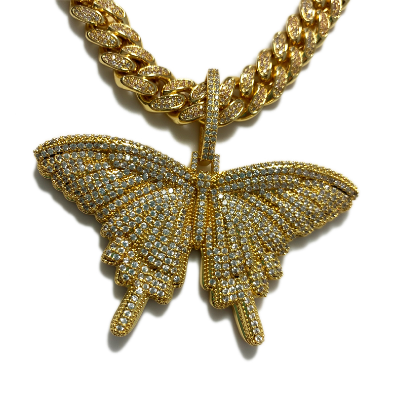 Muoti Bling Pink Butterfly kaulakoru iso koko kiiltävä perhonen riipus kuuban ketju