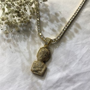 Zirkoni kiinteä räjähtävä tyttö pää hip hop riipus