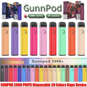 Gunnpod 2000 puffs esitäytetty kertakäyttöinen vape 1250mAh akku e Vakuus Deivce 18350 8ml Vaporizer Starter Kit vs elf Bar 20 Flavs Pen Pod Puff Gunpod
