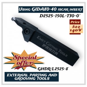 EXET-leikkaustyökalut, ulkoiset kääntötyökalut, ulkoiset irrotus- ja uritustyökalut, erityisesti pyörän työstöön, käyttäen ISCAR Gida80-40 -laitetta Ghgr/L2525-8, GHGR/L2525-6