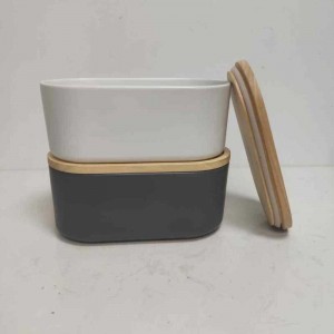 Tukku Pitkä puinen kansi keraaminen kivitavaravarasto Canister Jar