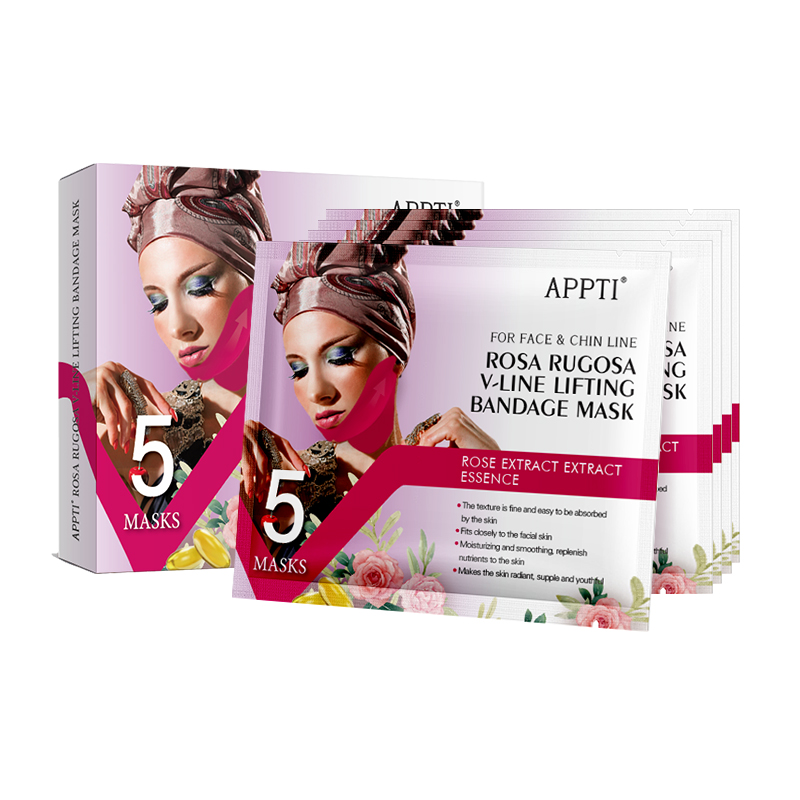 APPTI ROSE RUGOSA V-Linenostolaite Maski Kasvo Laihdutus Hihna Kauneus Double Chin Reducer Hydrogeel kasvojennaamionostaa leuka ja kiristä ihoa
