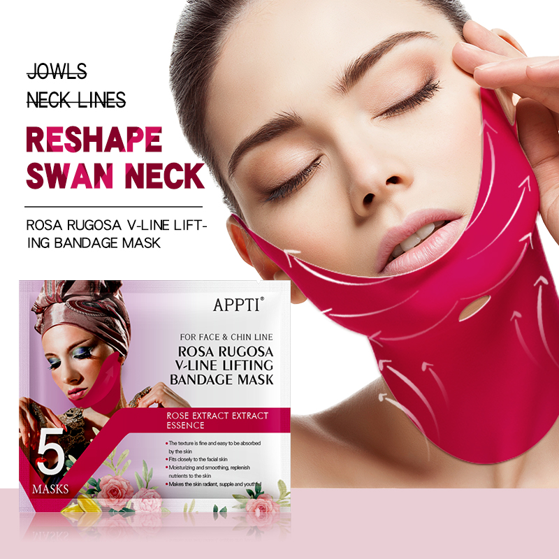 APPTI ROSE RUGOSA V-Linenostolaite Maski Kasvo Laihdutus Hihna Kauneus Double Chin Reducer Hydrogeel kasvojennaamionostaa leuka ja kiristä ihoa