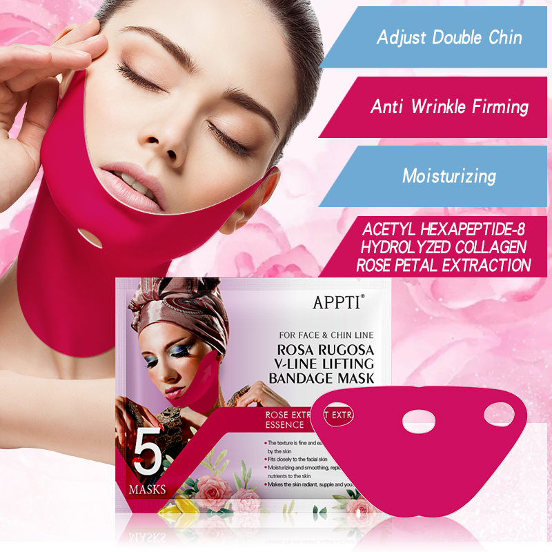 APPTI ROSE RUGOSA V-Linenostolaite Maski Kasvo Laihdutus Hihna Kauneus Double Chin Reducer Hydrogeel kasvojennaamionostaa leuka ja kiristä ihoa