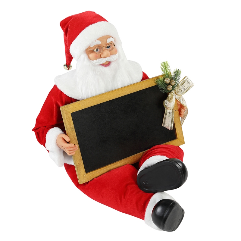 60/80cm Joulu istuu Santa Claus kanssa Blackboad Holiday Musical Ornament Decoration Figurine Collection Traditional Xmas