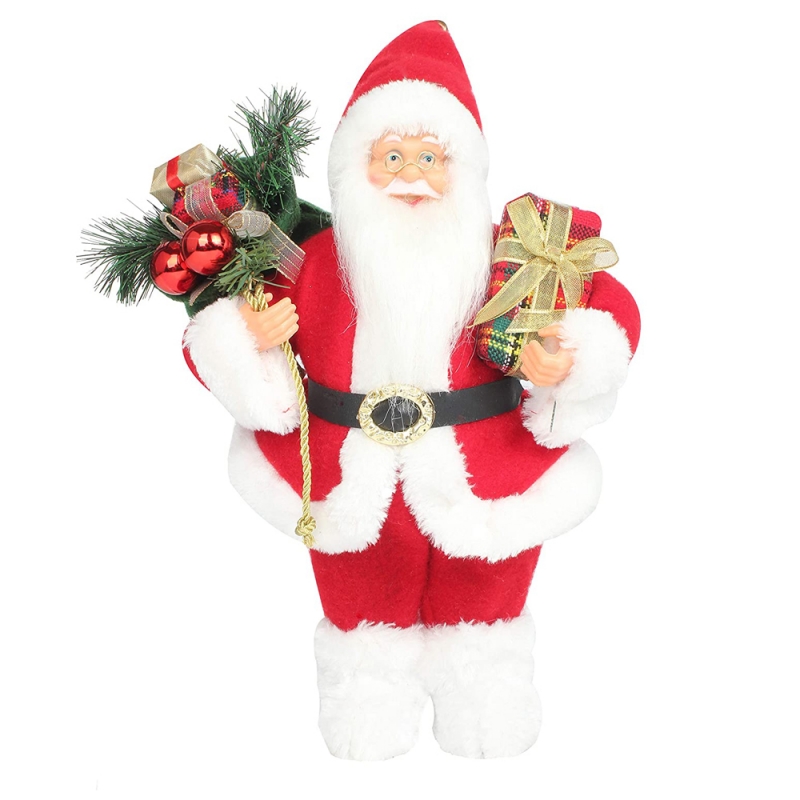 14 Tinch seisoo punainen joulu Joulupukki Figurine lahjapakkauksella Pine Neulan muovi Perinteinen ornamentti Holiday Decoration