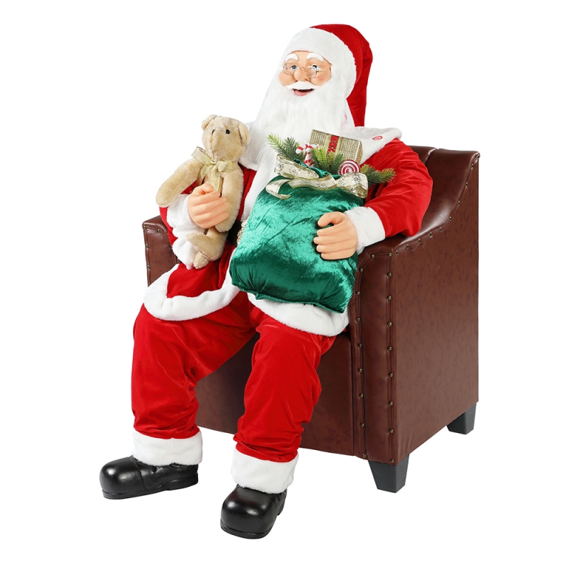 100cm joulu animoitu sohva Santa Claus Valaistus Musical Ornament Decoration Perinteinen loma Figurine Collection