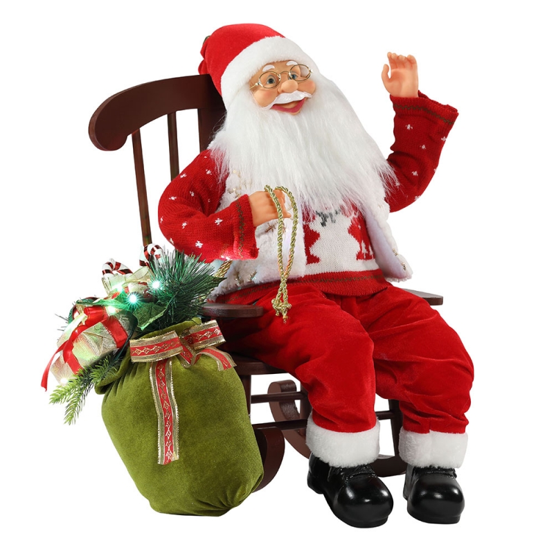 55cm tuoli animoitu Joulupukki, jossa on kevyt joulukoristeellinen figurinen koristelu Xmas Dolls Holiday Collection Home Gifts