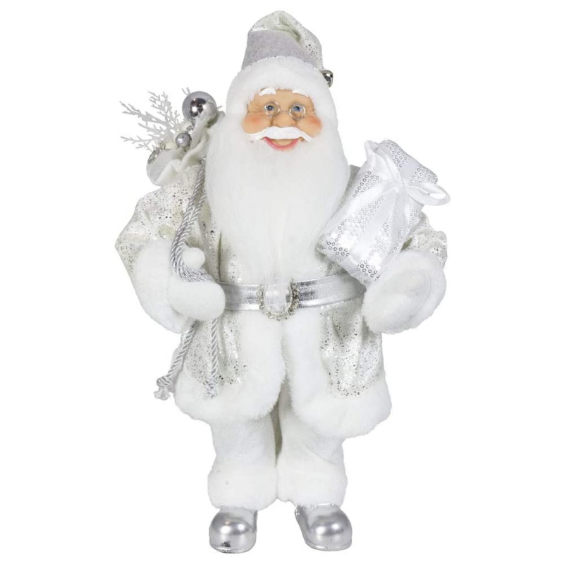 Noble 45cm joulukoristeita seisoo Santa Claus In Silver Xmas Tree Ornaments toimittaa perinteisen lomailun hahmo