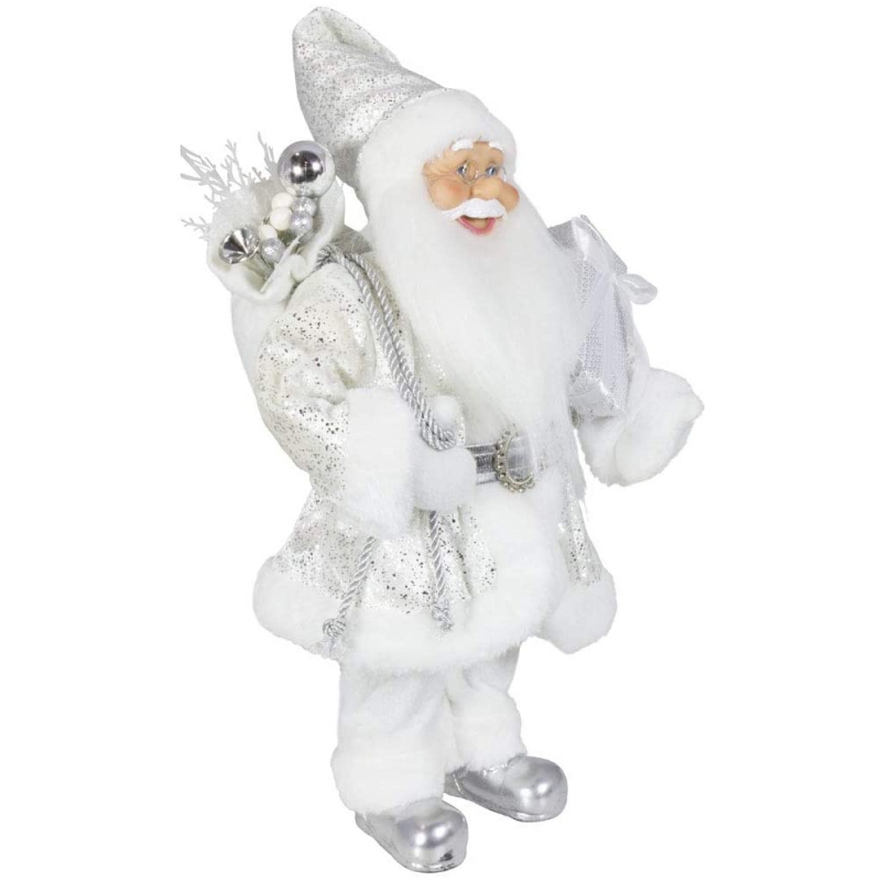 Noble 45cm joulukoristeita seisoo Santa Claus In Silver Xmas Tree Ornaments toimittaa perinteisen lomailun hahmo