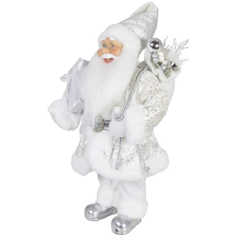 Noble 45cm joulukoristeita seisoo Santa Claus In Silver Xmas Tree Ornaments toimittaa perinteisen lomailun hahmo