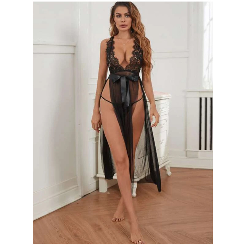 Seksikäs alusvaatteet viittaamaannaistennäkevät pukeutuneet pitsi puku Avaa Sheer Mesh Kimono