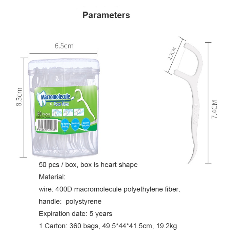 50 kpl pakkaus sydämen muotoinen laatikko OEM kertakäyttöinen luonnollinen tukku halpa hammaslanka sticks pakkaus hammaslankaa