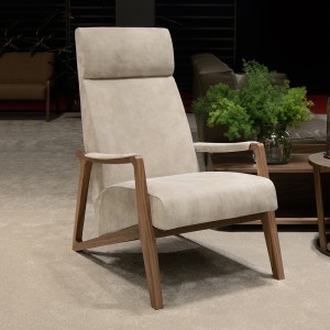 Comfort Relax Yksittäinen selkänoja puolivälissä korkea Takaisin pähkinä Solid Wood Frame Nahka Accent Lounge tuoli