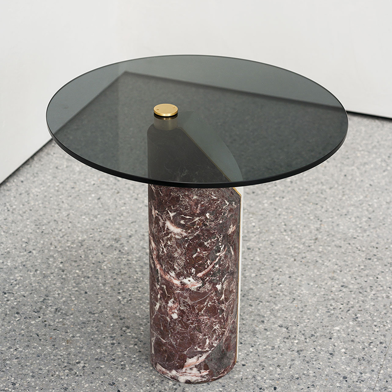 Italian muotoilu karkaistu lasi kahvipöytä Moderni marmori plintti pyöreä sivupöytä olohuoneen huonekalut