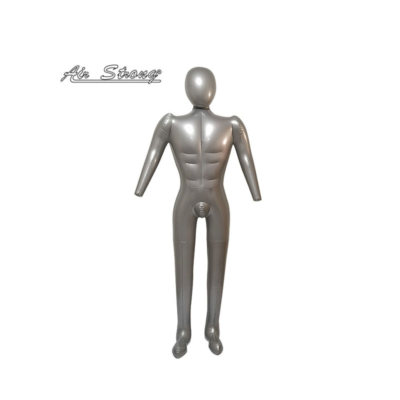 Puhallettava PVC mies mannekiini malli, täysikokoinen pää ja käsivarret, muovi koko kehon mannekiini
