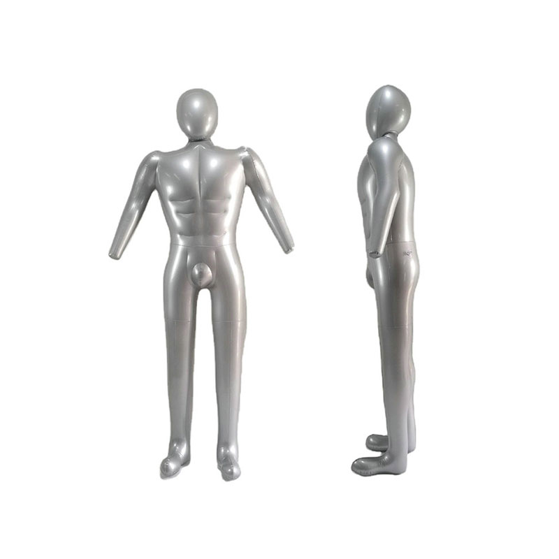 Puhallettava PVC mies mannekiini malli, täysikokoinen pää ja käsivarret, muovi koko kehon mannekiini