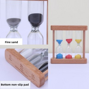 Tehdas voidaan räätälöidä 3 tuolilasi puun lasihiekka -ajastin keittiön ruoanlaittoon eurooppalaisen luovan puun metalli pyörivä tiimalasi -ajastin