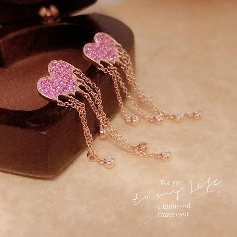 Uusi muotoilu Pink Sapphire Tassel 18K kultakorvakorulahja tytölle
