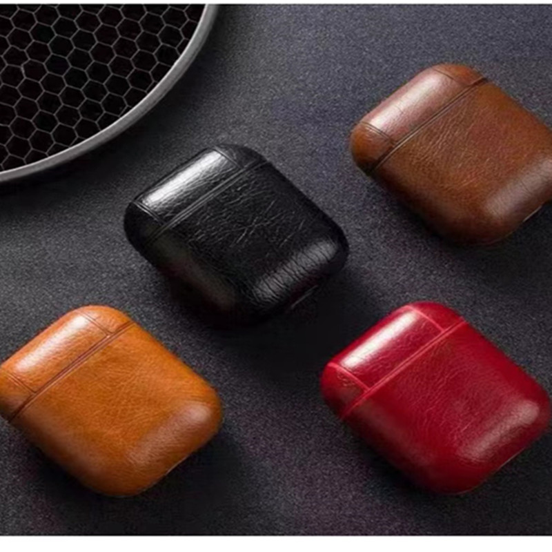 Sopii Apple AirPods -suojakoteloon, Bluetooth -langattoman kuulokemikrofonin, säilytyslaatikon suojakoteloon, täysin peitetty janaarmuuntumaton, italialainennahkaviini punainen