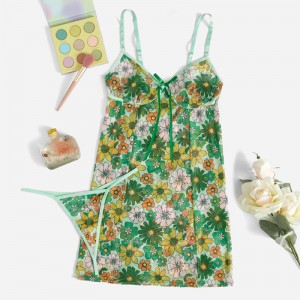 Kevään kukka tulostettu cami -solmio keula etulevy seksikäs kontrastin kanssa