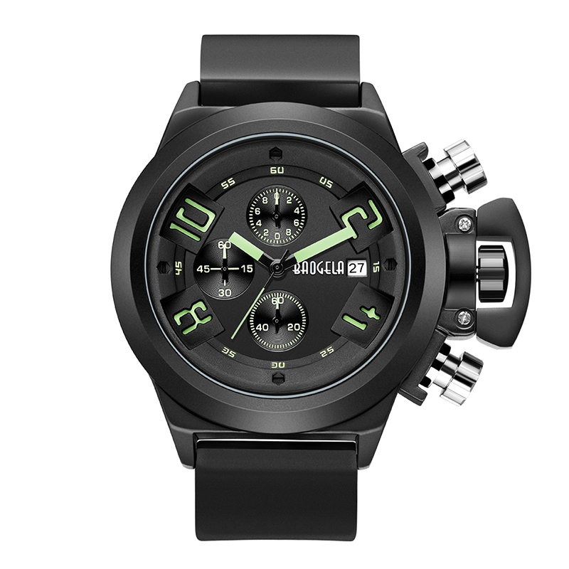 Baogela Chronograph -kello Top -tuotemerkki Ylellinen valoisa silikonikvartsi ranne kellot sotilasurheilulajin rannekellolle 1606 Green