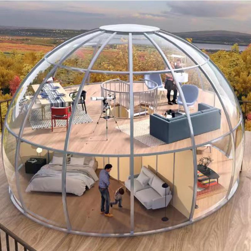 Läpinäkyvä kupoli -teltta Geodeettinen ulkoilma retkeilykupoli -teltta lomakeskushotelliin, retkeilyyn, ulkoilma -aktiviteetteihin